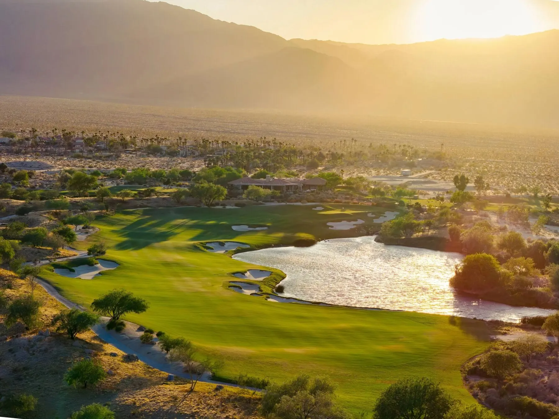 Rams Hill fairway with desert and mountains